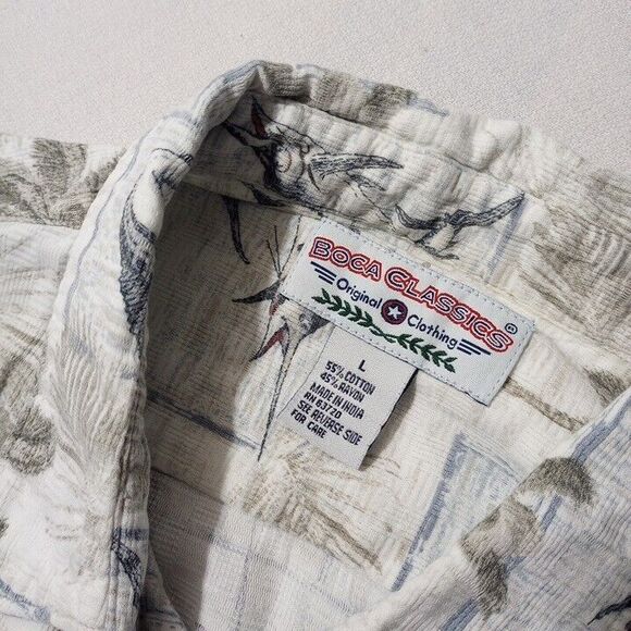 Boca Classics Men's Large Hawaiian Shirt Palm Trees Swordfish Button Up - Picture 3 of 6